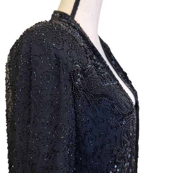 Vintage Niteline Della Roufogali Black Silk Beaded Evening Jacket Size S - Picture 5 of 16